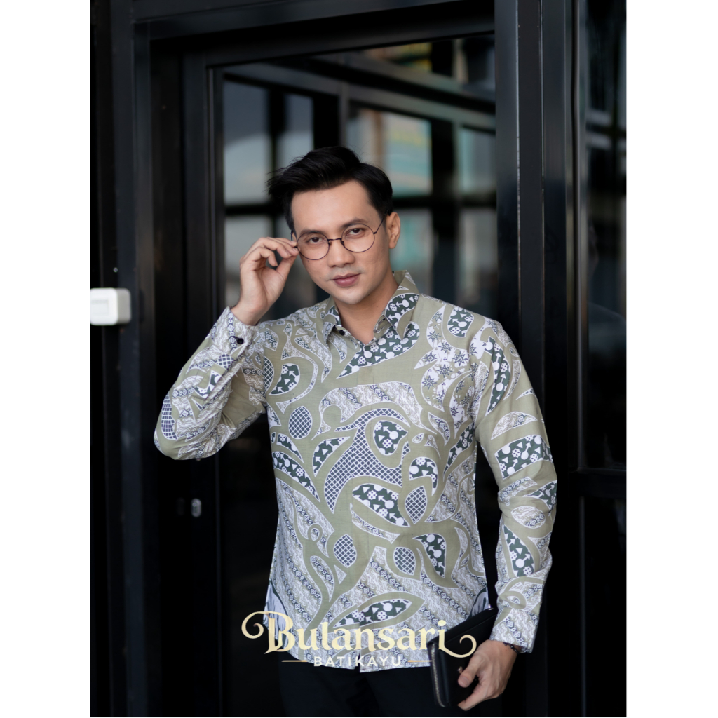 Hijau Sage Bulansari Batik Ayu Batik SAGE GREEN ABSTRACT baju batik pria slimfit premium lapis furin