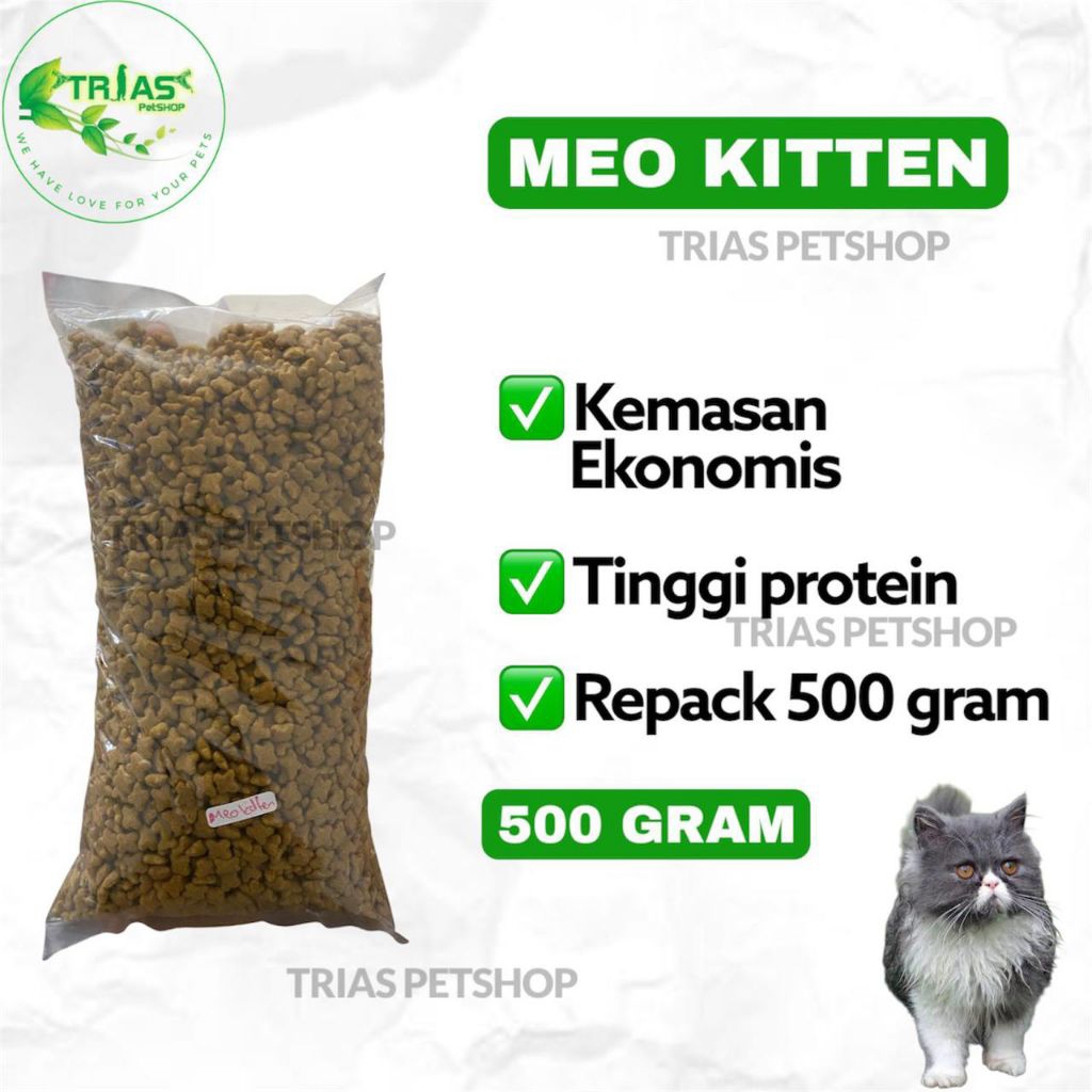 Makanan kucing Meo Kitten repack 500 gram/Repack Makanan Kucing/Meo Kitten 500 gram/Makanan Kucing R