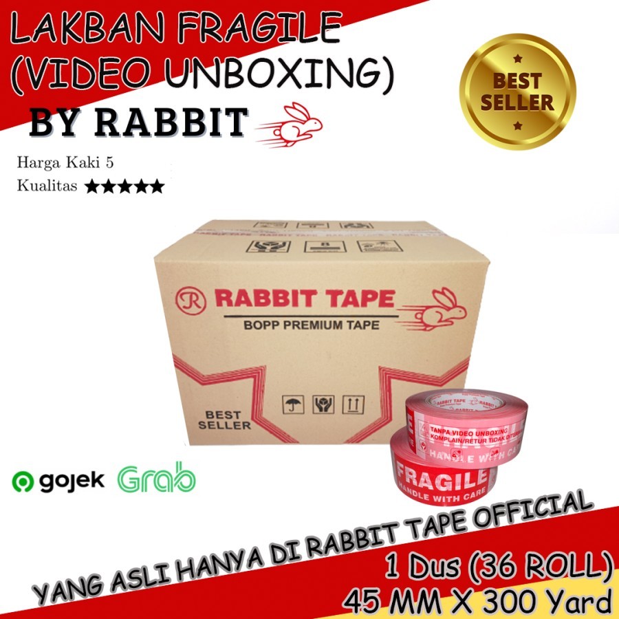 

Lakban Unboxing Fragile Mix Rabbit Tape 45mm x 300 yard / Kualitas Ok (DUS)