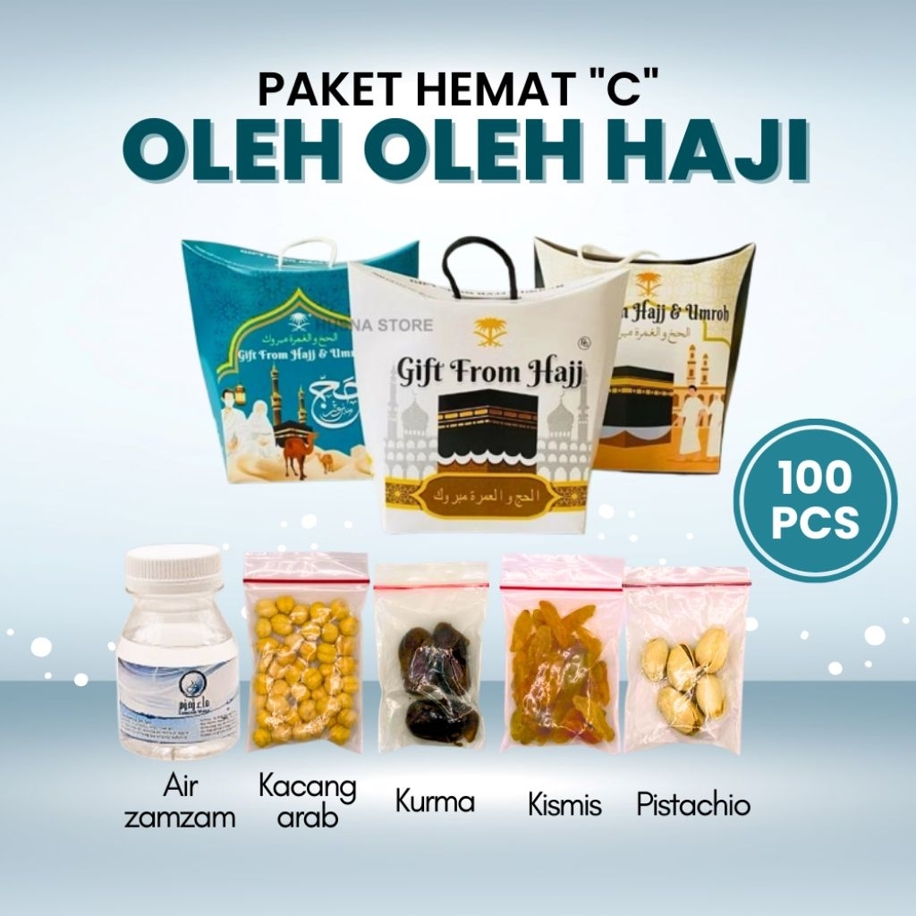 

Paket Hemat 100pcs Oleh-oleh Haji dan Umroh Paket C isi Air Zamzam Dus tali