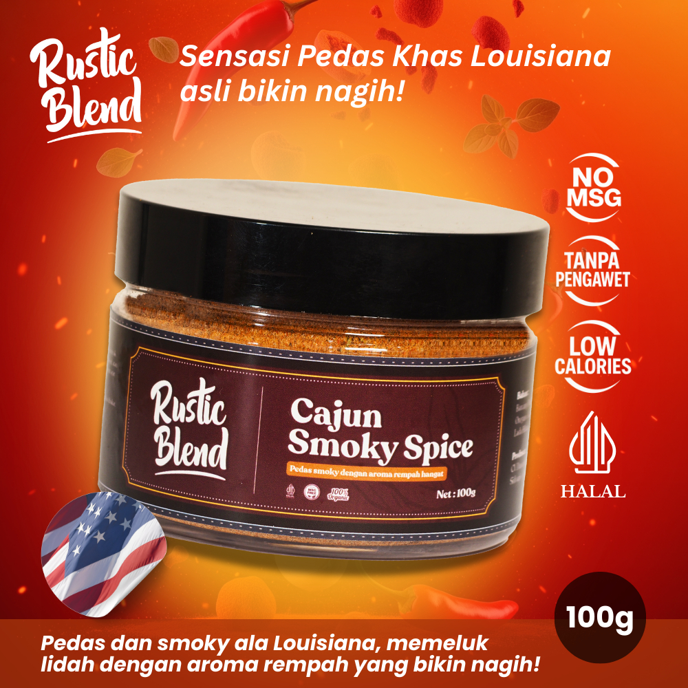

Bumbu Marinasi BBQ Instan Ayam, Daging, Seafood | Rustic Blend Cajun Smoky Spice No MSG Cajun 100g