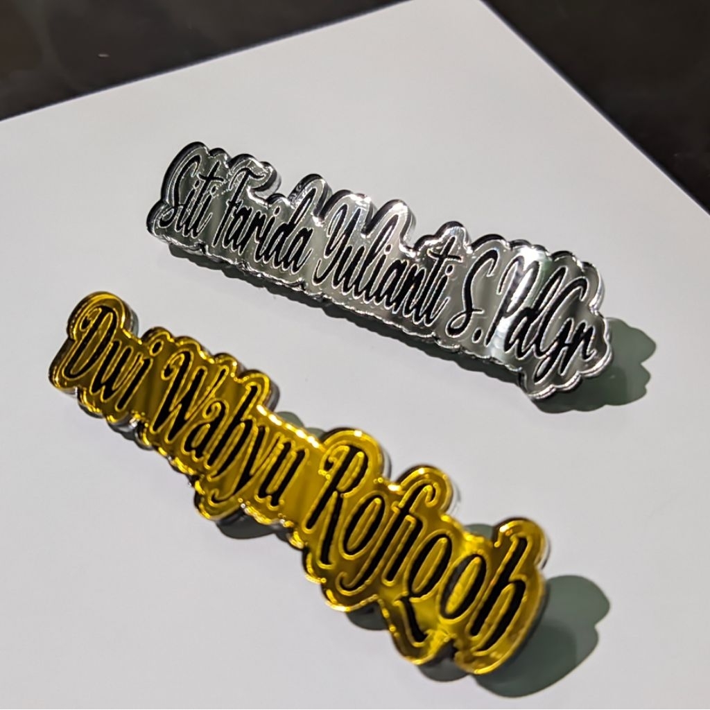 Bros Nama Akrilik / Nama Dada / Name Tag Akrili/ Name Tag Papan Nama Nama Dada Akrilik Mirror