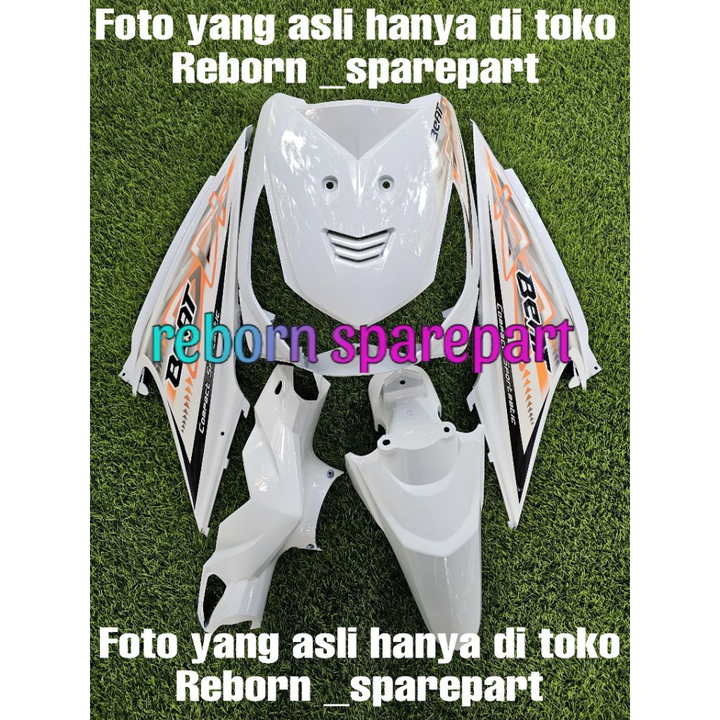 cover full body halus Honda beat karbu putih plus stripping 2012 - body beat karbu putih 2010-2012