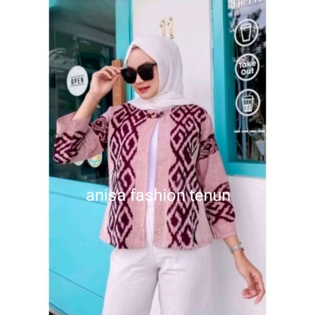 Outer cardigan wanita blazer tenun lengan panjang Atasan wanita