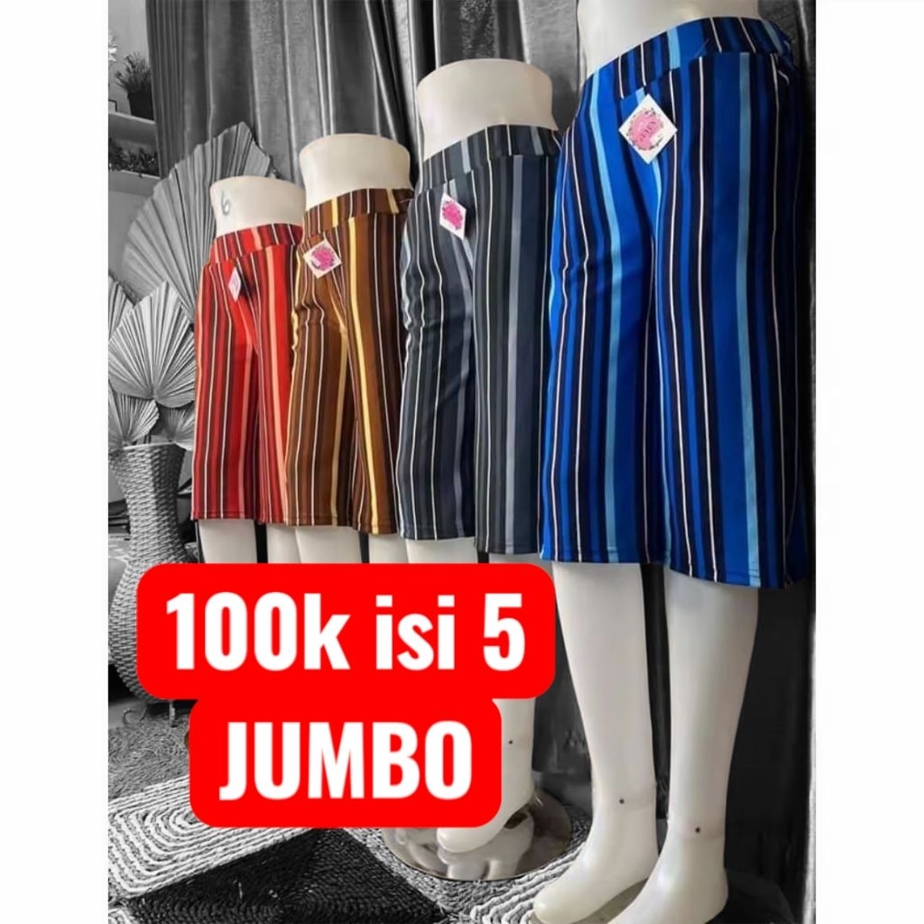 (100k isi 5pcs)CELANA KULOT PENDEK 7/8 SUPERJUMBO MOTIP SALUR BESAR BIGSIZE BAHAN ELASTIS CELANA SAN
