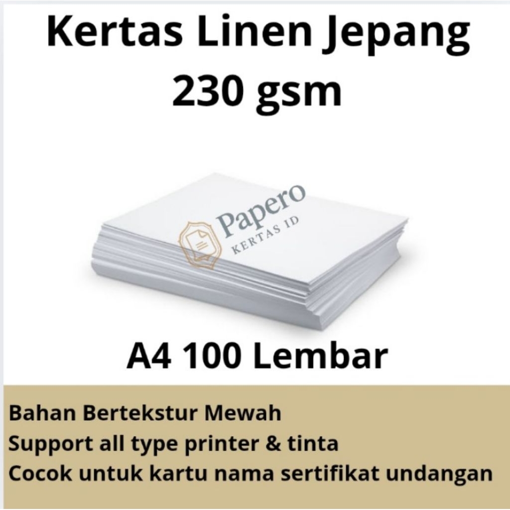 

Kertas Linen 230 gsm Jepang Premium | A4 Isi 100 Lembar - Kertas Undangan, Sertifikat, Kartu Nama.