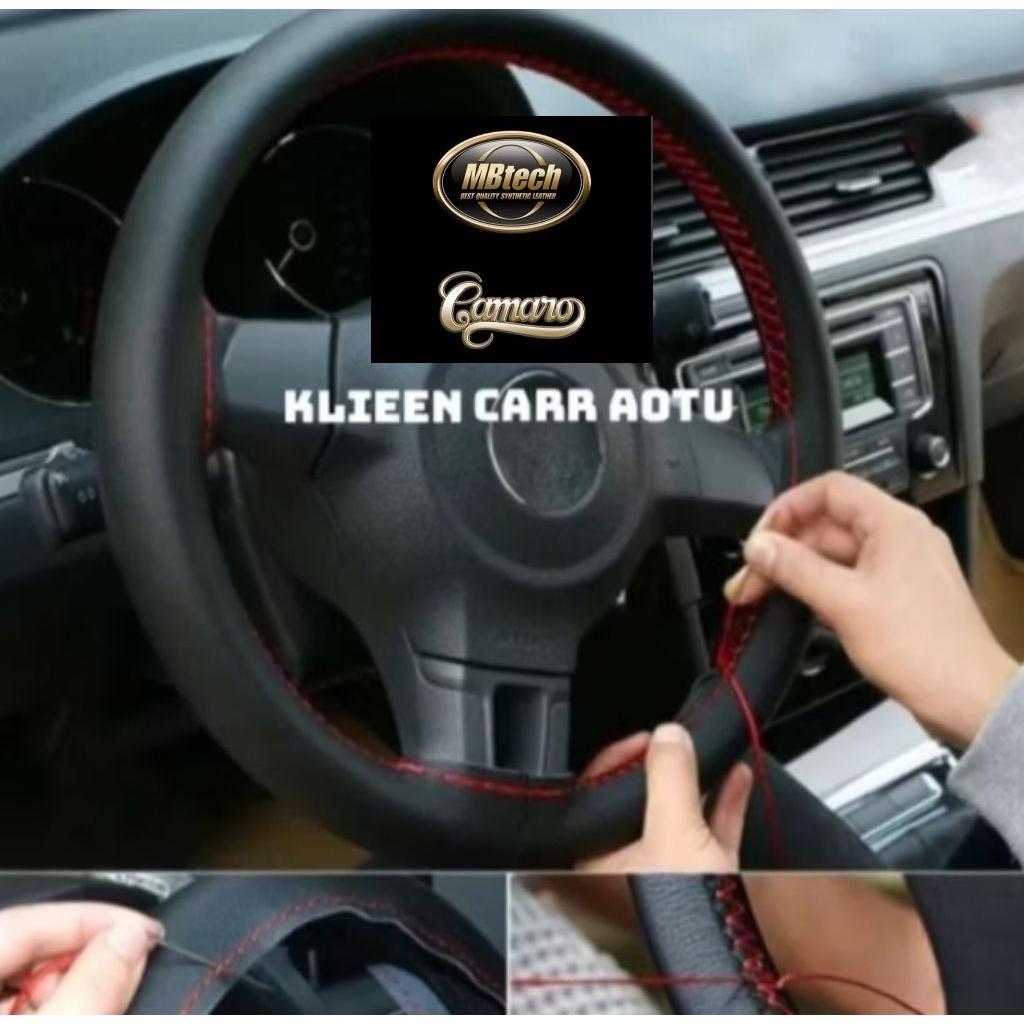 Cover Setir Mobil Sarung Setir Mobil Penutup Stir Mobil Jahit Mbitech Camaro Asli Ukuran 36 cm, 38 c