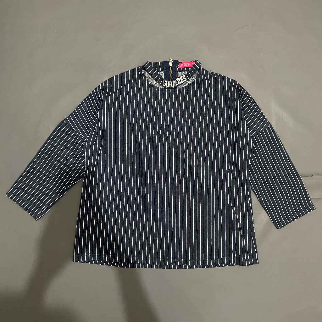 DEWASA A157 (VIRGINIA ORI, PRELOVED) Baju Atasan Blouse Leher Tali O Neck Tangan Lengan Panjang 3/4 