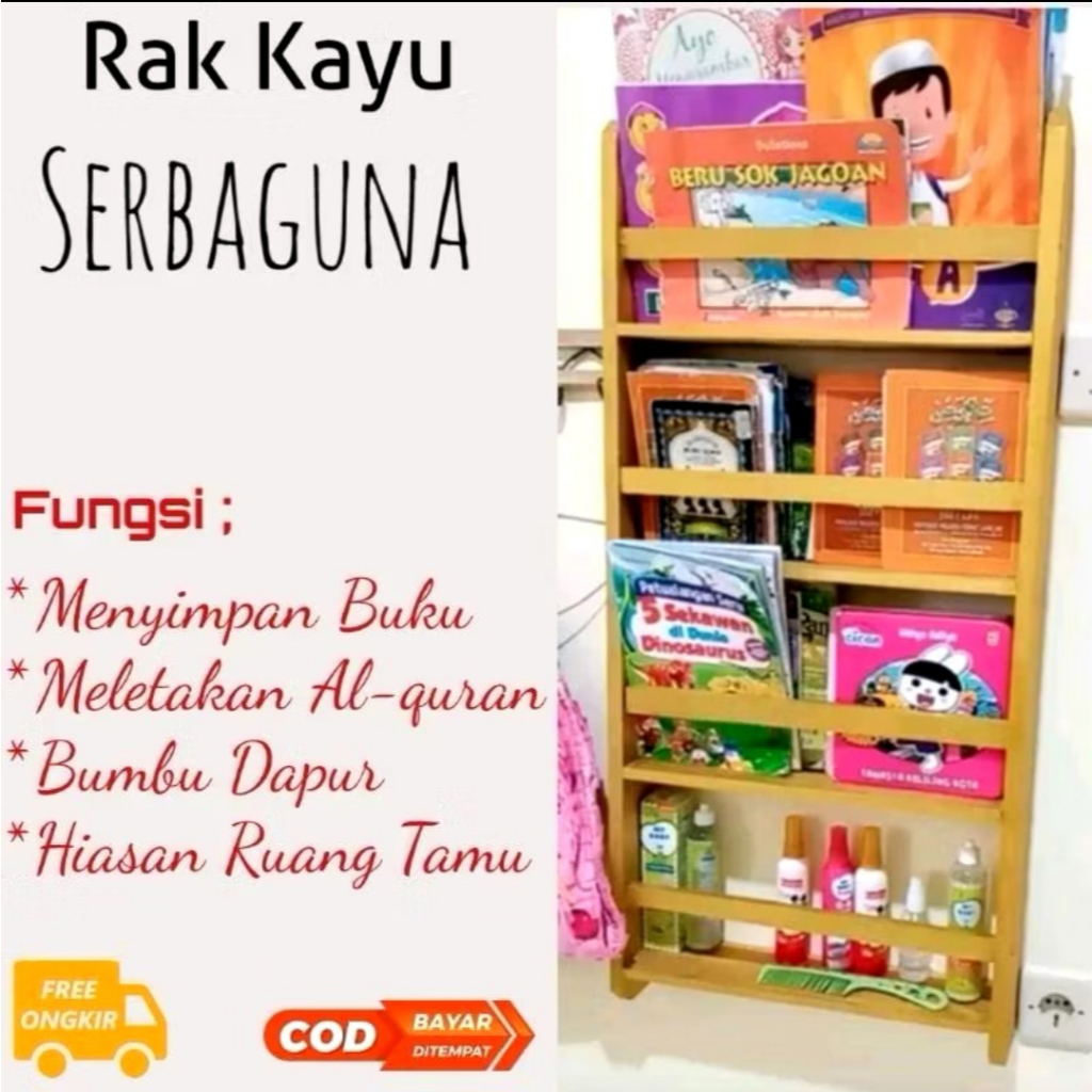 Rak Buku 4 Susun Tempat Buku Dinding Rak Gantung Serbaguna