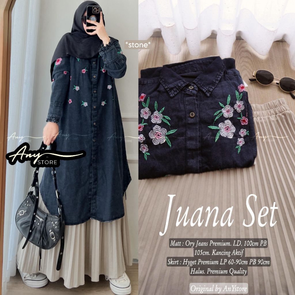 Juana Set setelan atasan oryjeans premium dan rok panjang bahan hyget premium outfit kampus kerja ka