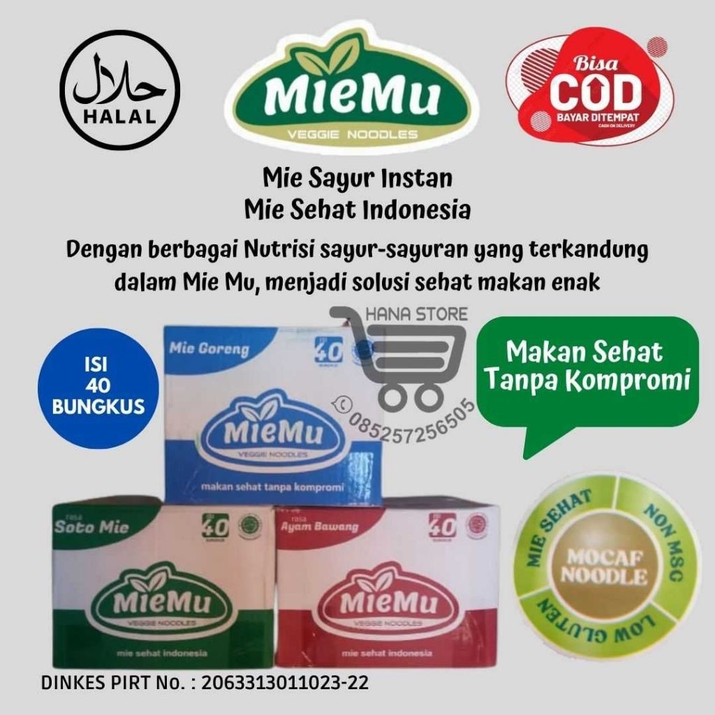 

MieMu Mie Instan Mocaf || Veggie Noodless || Mie Sehat Indonesia 1 Dus