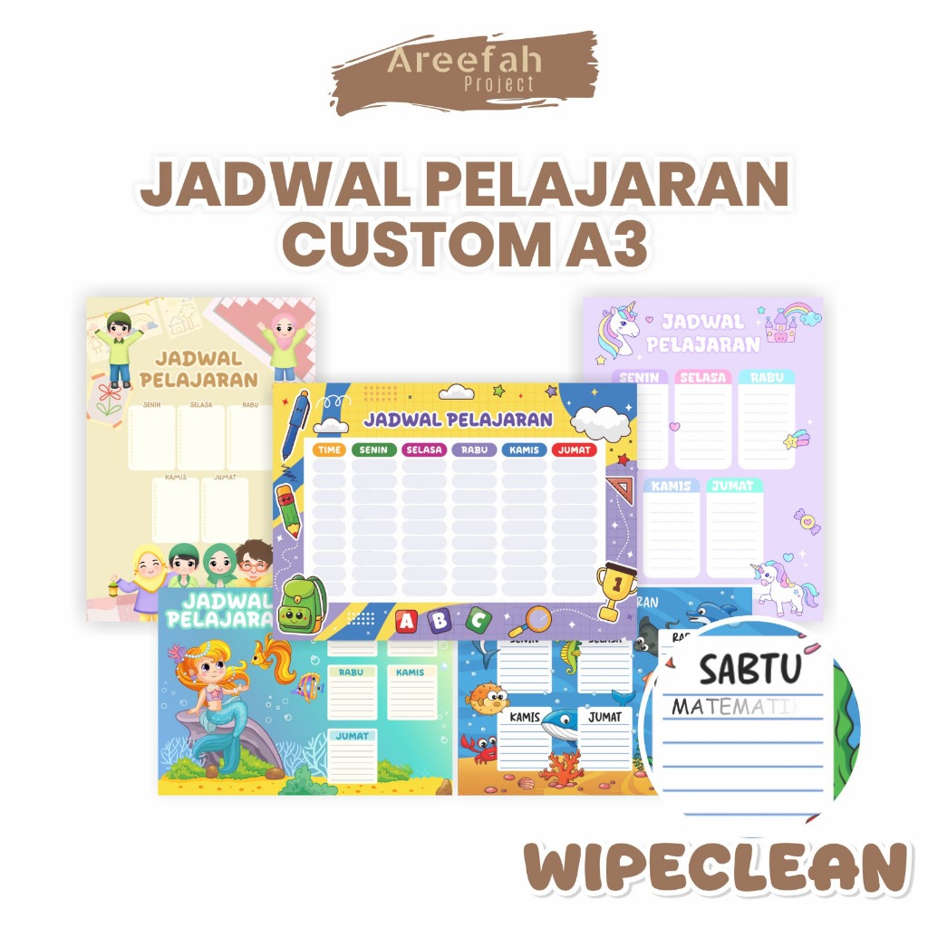 

Areefah Cetak Poster Jadwal Mata Pelajaran A3 – Jadwal Mata Pelajaran Sekolah | Poster Jadwal Mapel Anak Sekolah | TK SD SMP