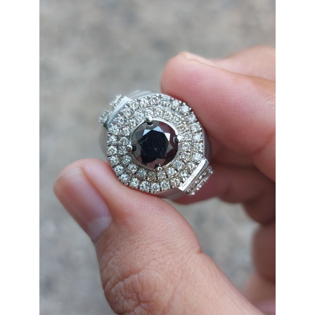 Cincin berlian black ring perak palladium 12a49