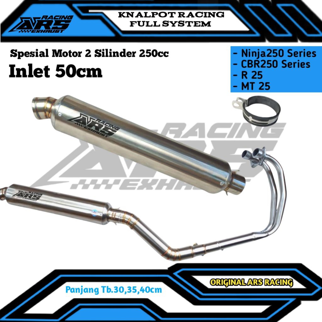 Knalpot Full System Inlet 50mm || CBR250,R 25,MT25, NinjaFI,Ninja Karbu || Original ARS RACING ngeba