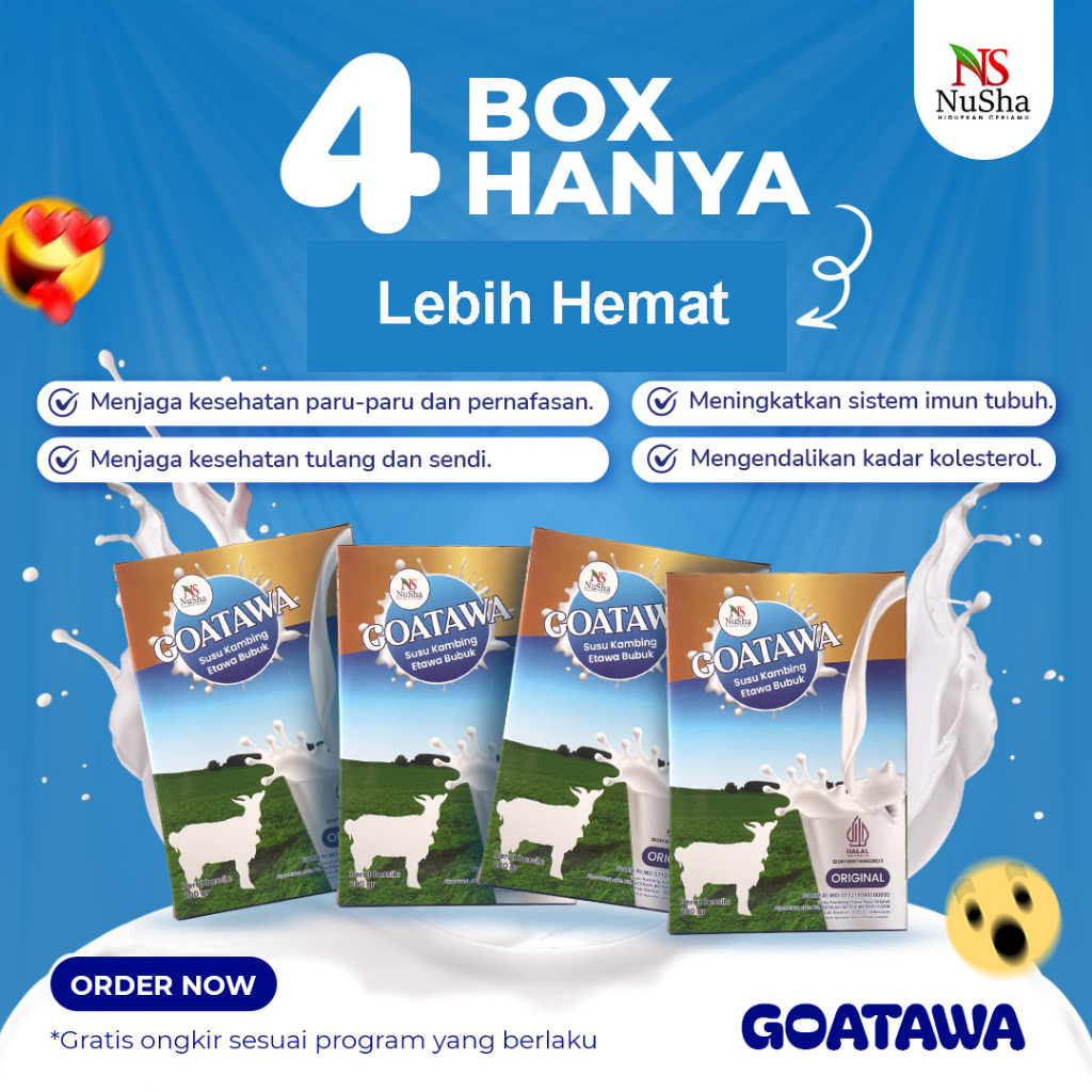 

NUSHA Susu Kambing Etawa Bubuk Goatwa Rasa Original 4 Boks