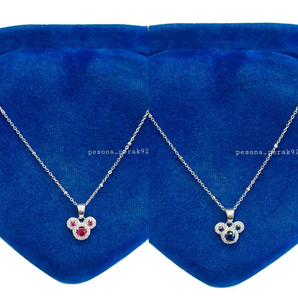 Set Kalung Anak Perak Asli Silver 925 Lapis Emas Putih - Model Kalung Nori jedar dengan Liontin Mick