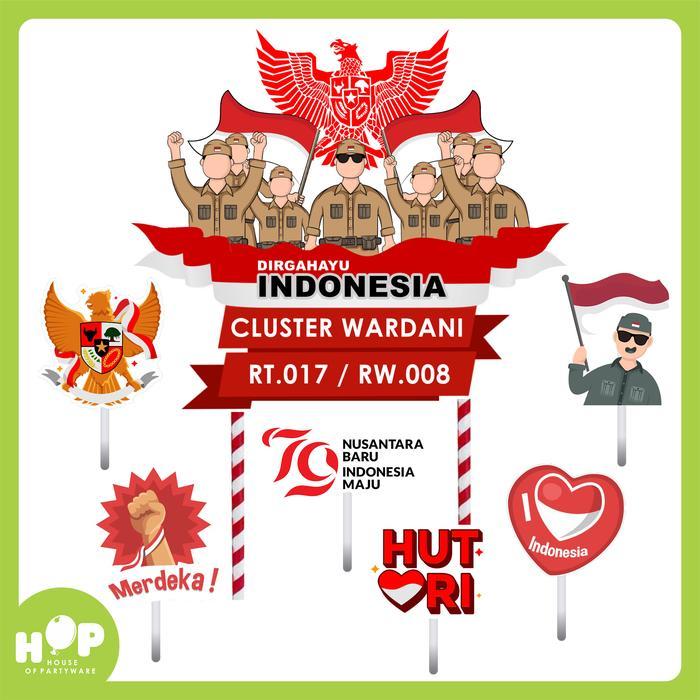 Cake / Tumpeng Topper 17 AGUSTUS set Custom Nama / Hiasan Kue / Hiasan Tumpeng