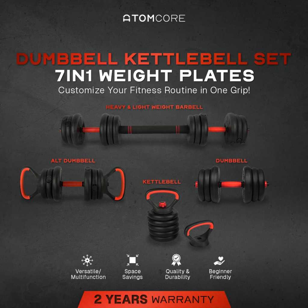 Atomcore Dumbbell Kettlebell Barbell 7in1 Plat Beban Multifungsi