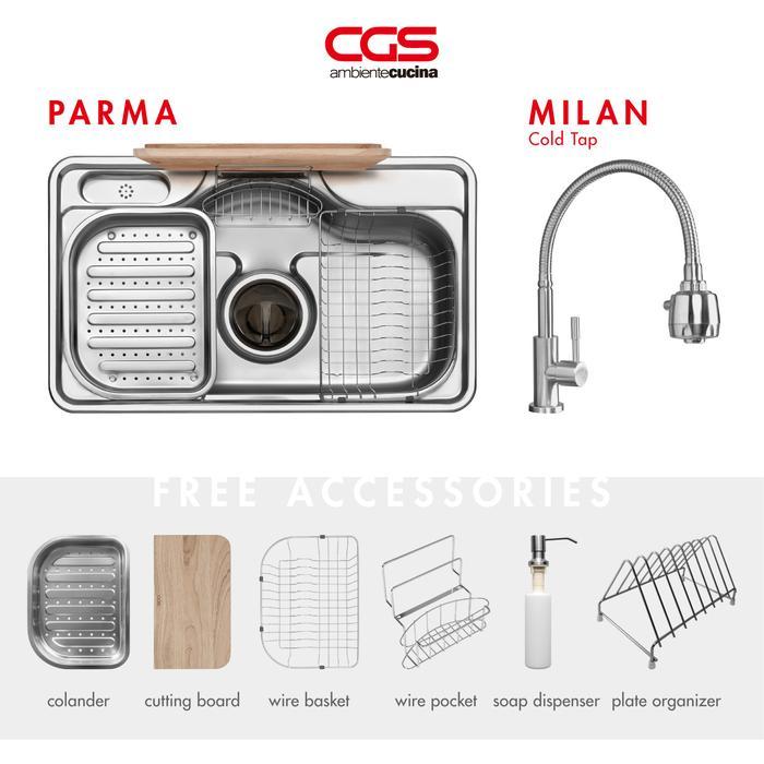 CGS Kitchen Sink Bak Cuci Piring Dapur Stainless Steel 1 Lubang CGS PARMA Workstation Sink + Kran CG