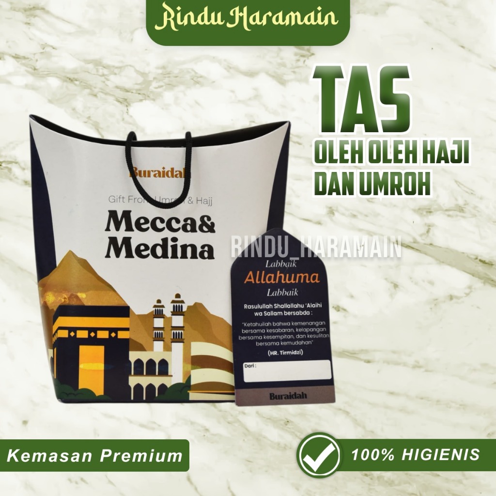 

Rindu Haramain - Ekslusif Tas Oleh Oleh Haji & Umrah / paper bag tali Free Hang Tag isi 1 pcs