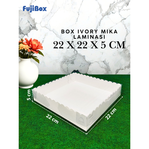 ( 10 Pcs ) Fuji Box Dus Kotak Kue hampers puding cake Ivory Polos laminasi 22 cm x 22 cm x 5 cm Prem