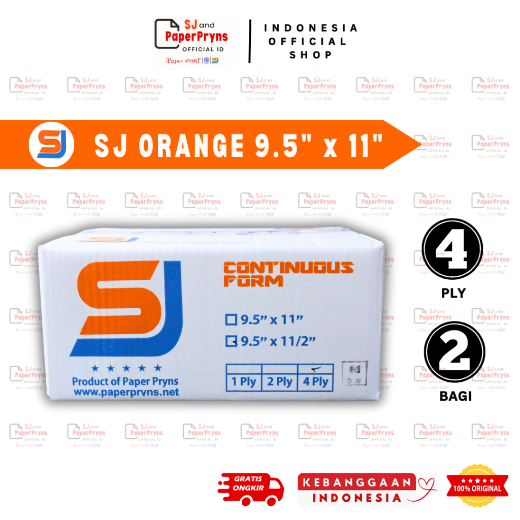 

SJ ORANGE Kertas Continuous Form 9,5" × 11/2" - BAGI 2 (4 PLY) NCR Sheets