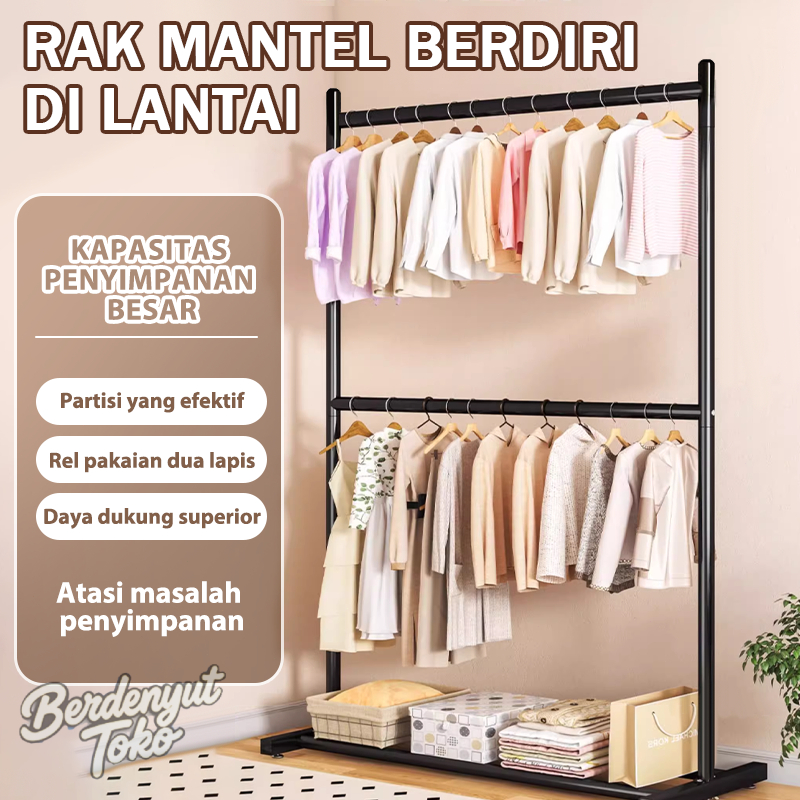Rak Gantungan Baju 2 Susun Stand hanger Besi Gawang Baju Portable Jemuran Pakaian Aestheticrak Gantu
