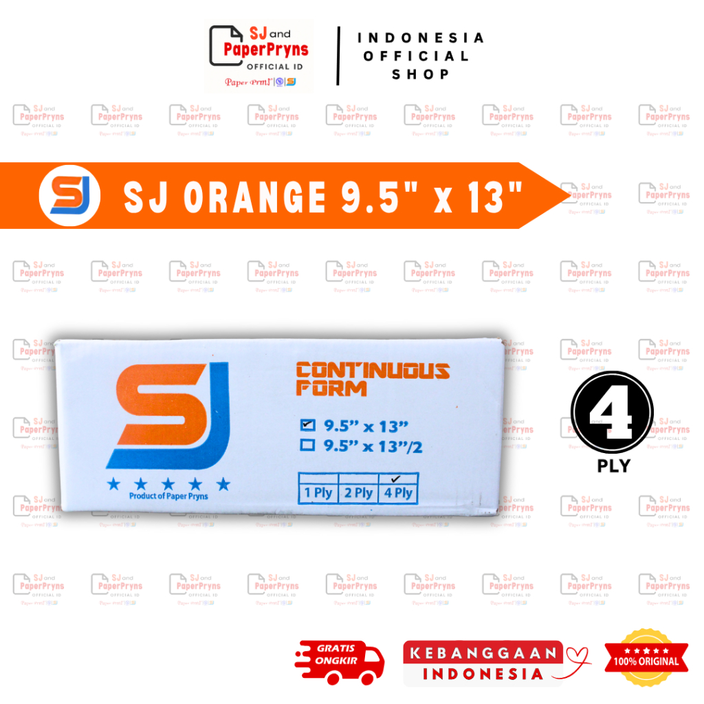 

SJ ORANGE Kertas Continuous Form 9,5" × 13" (4 PLY) NCR Sheets
