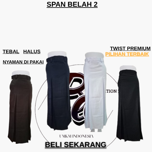 Rok span 2 Rok seragam sekolah anak rok span belah 2 panjang non karet rok span belah 2 Biru, Coklat
