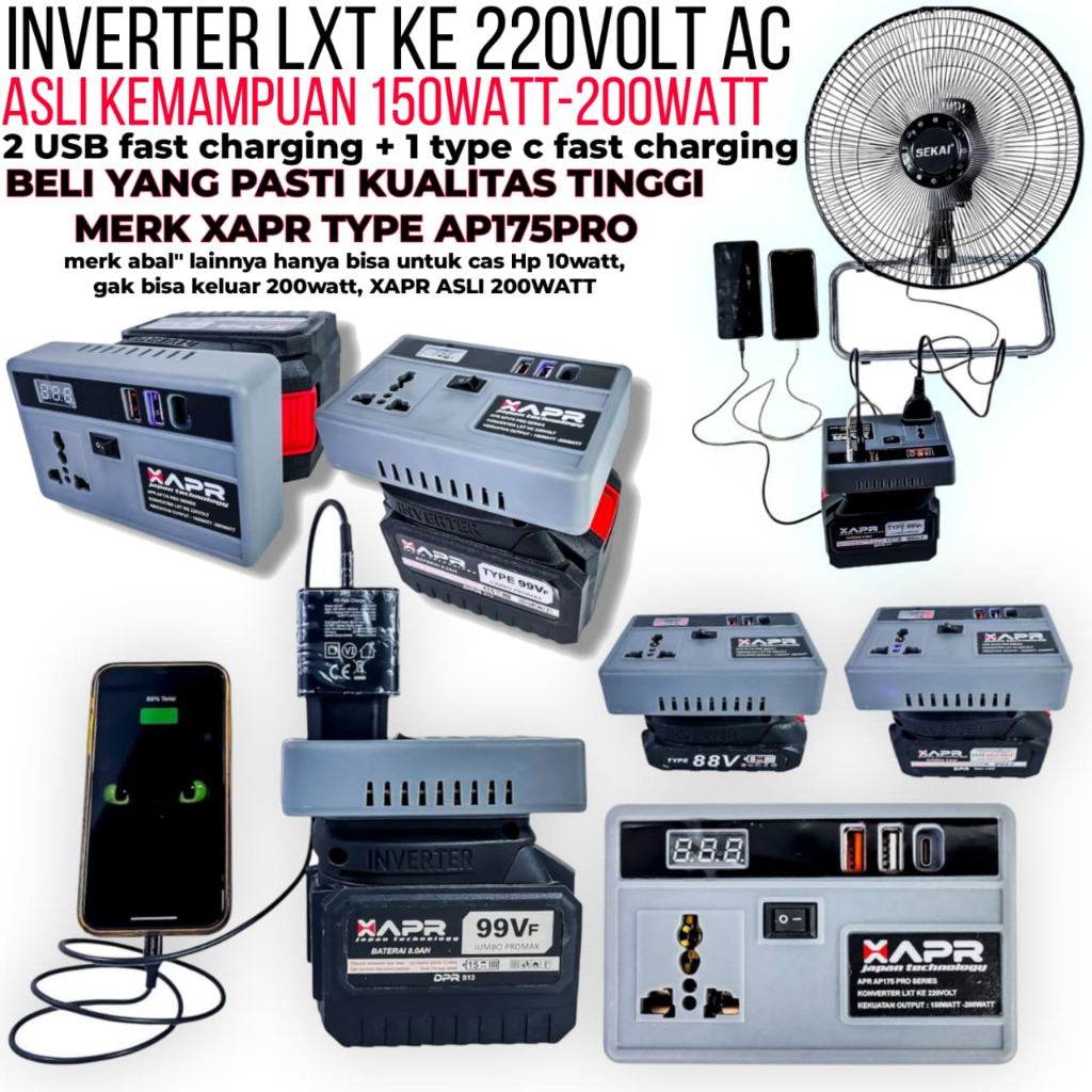 APR INVERTER GENSET BATERAI LXT KE LISTRIK 220VOLT AP175PRO PENGUBAH BATERAI JADI LISTRIK