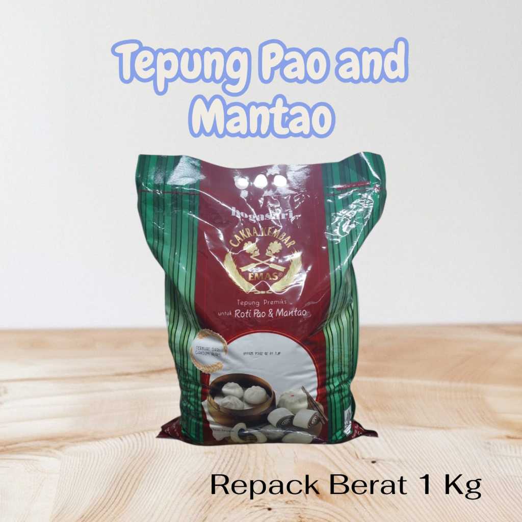

Terigu cakra Kembar emas Bogasari / pao dan Mantao Repack 1 kg