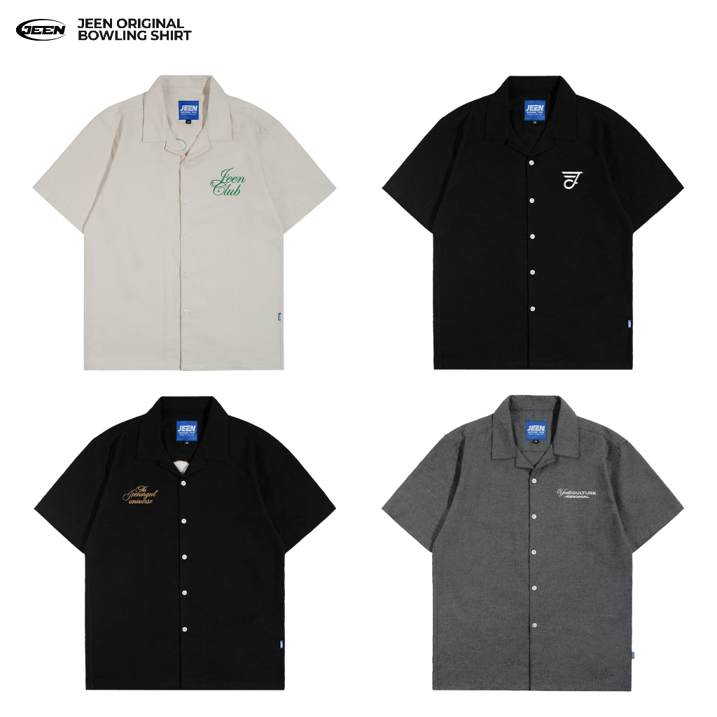 Bowling Shirt - Kemeja Bowling Lengan Pendek Cotton Flannel - Kemeja V-Neck Casual Kerja Pria Wanita