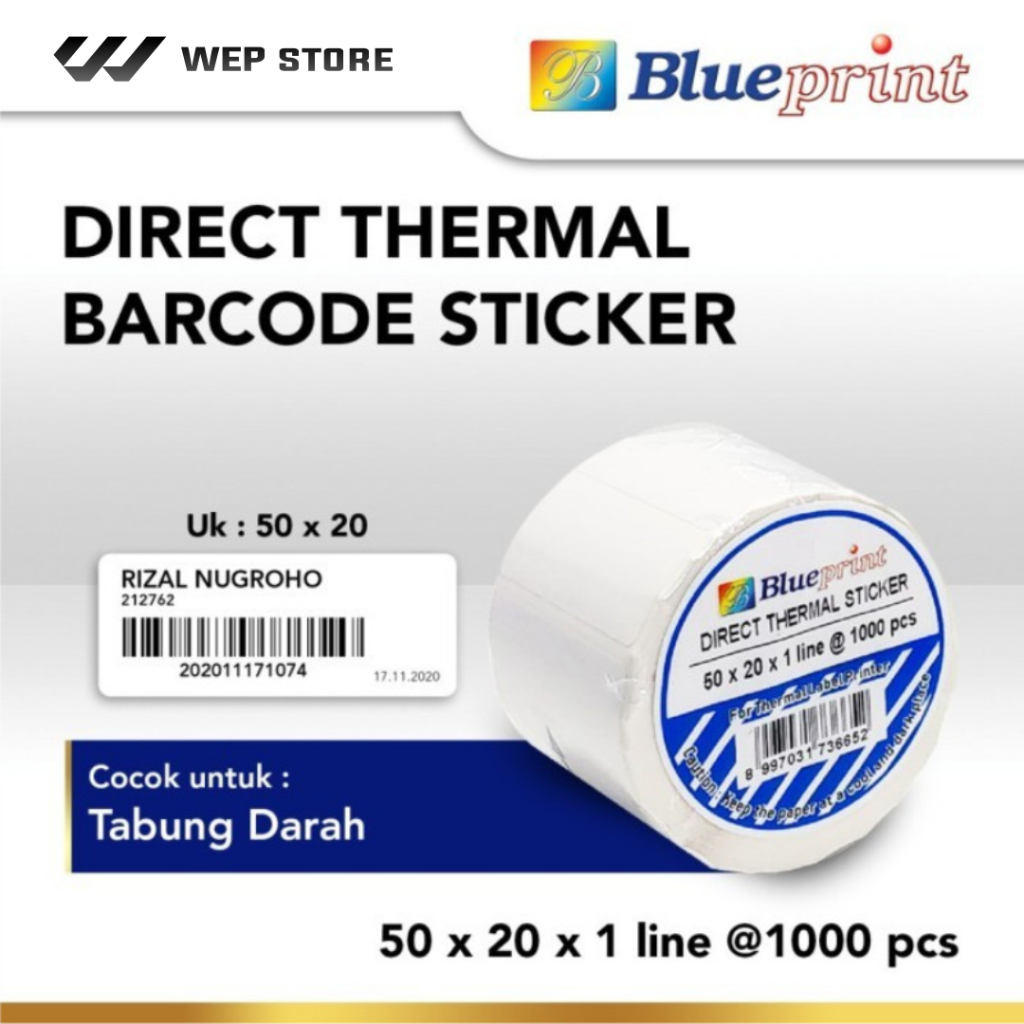 

Direct Thermal Sticker Label 50 x 20 mm 1line Blueprint Stiker Barcode