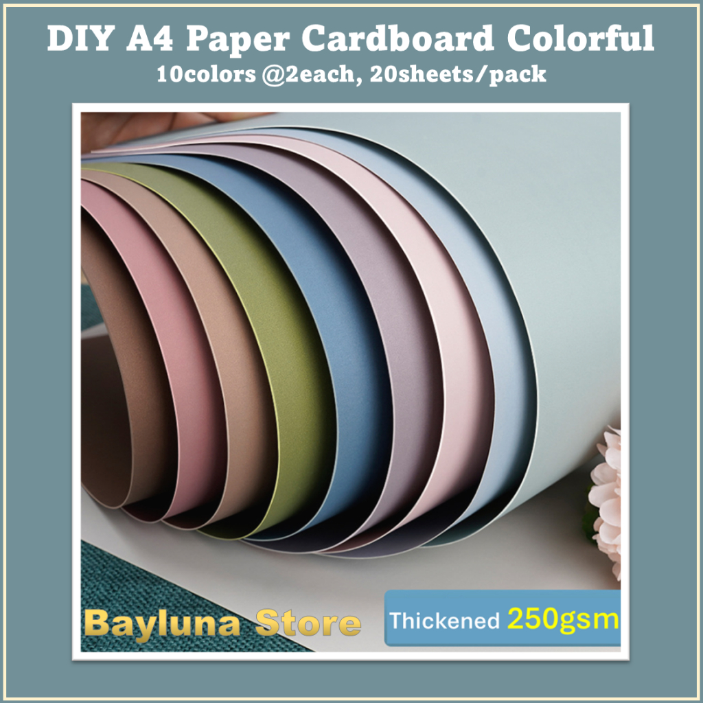 

BYL DIY A4 Paper Cardboard Tebal 250GSM, Paper Cardboard Colorful 10Mix Colors @2each for greeting card, gift packaging, handmade origami, dll #F05