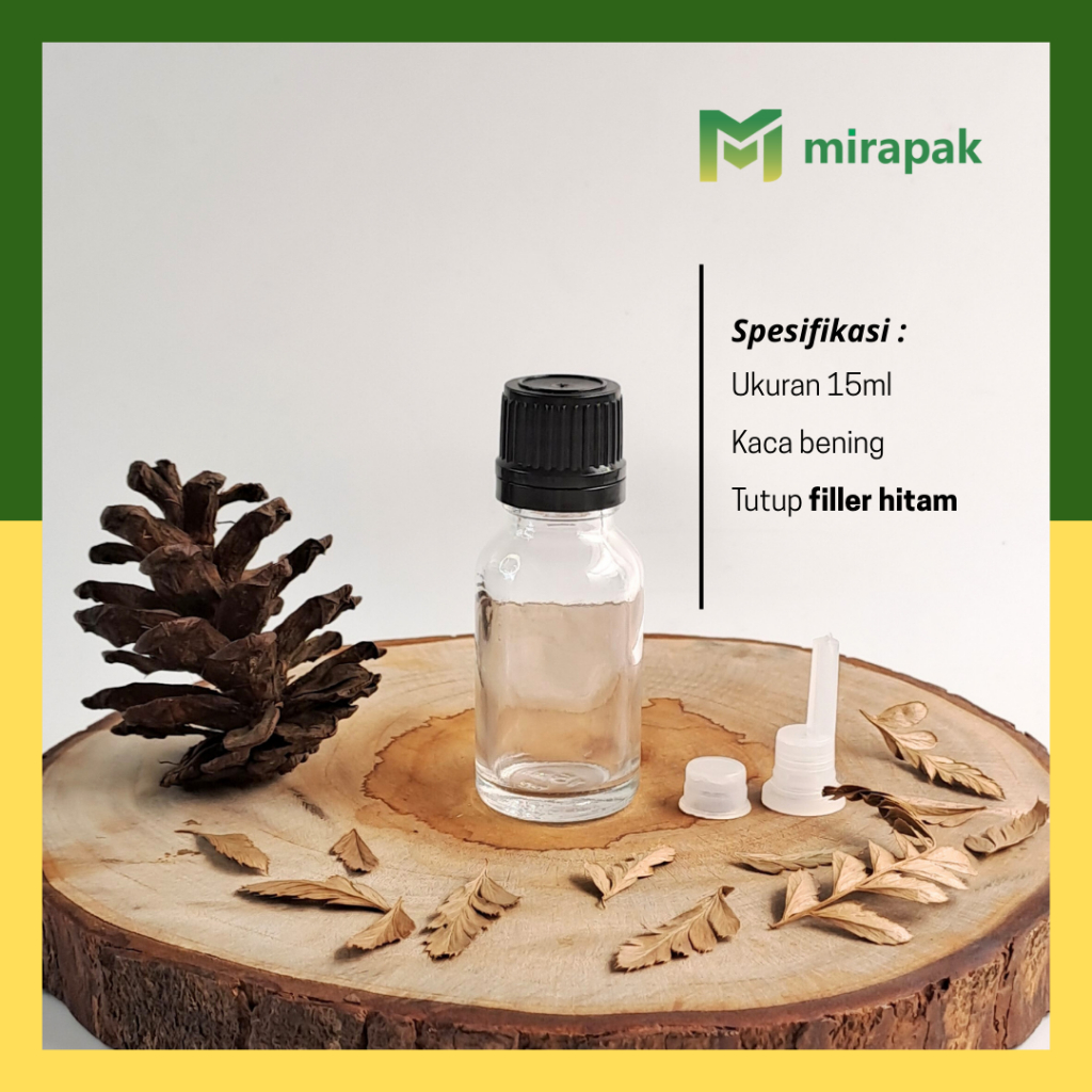 BOTOL FILLER TETES 15ML BENING CLEAR KACA TEBAL TUTUP HITAM / SUMPEL MANGKOK / TETES / BOTOL ISI ULA