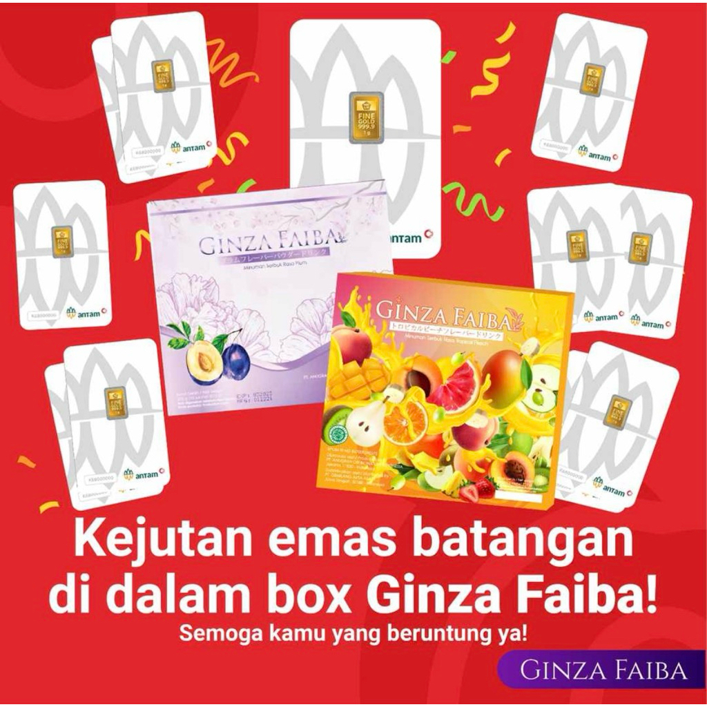 

[Bisa Gosend, FREE GOLD] GINZAFAIBA 1 BOX isi 15 sachet Ginza Faiba Slimming Detox Collagen Fiber Pelancar BAB Turun Berat Badan Kulit Glowing
