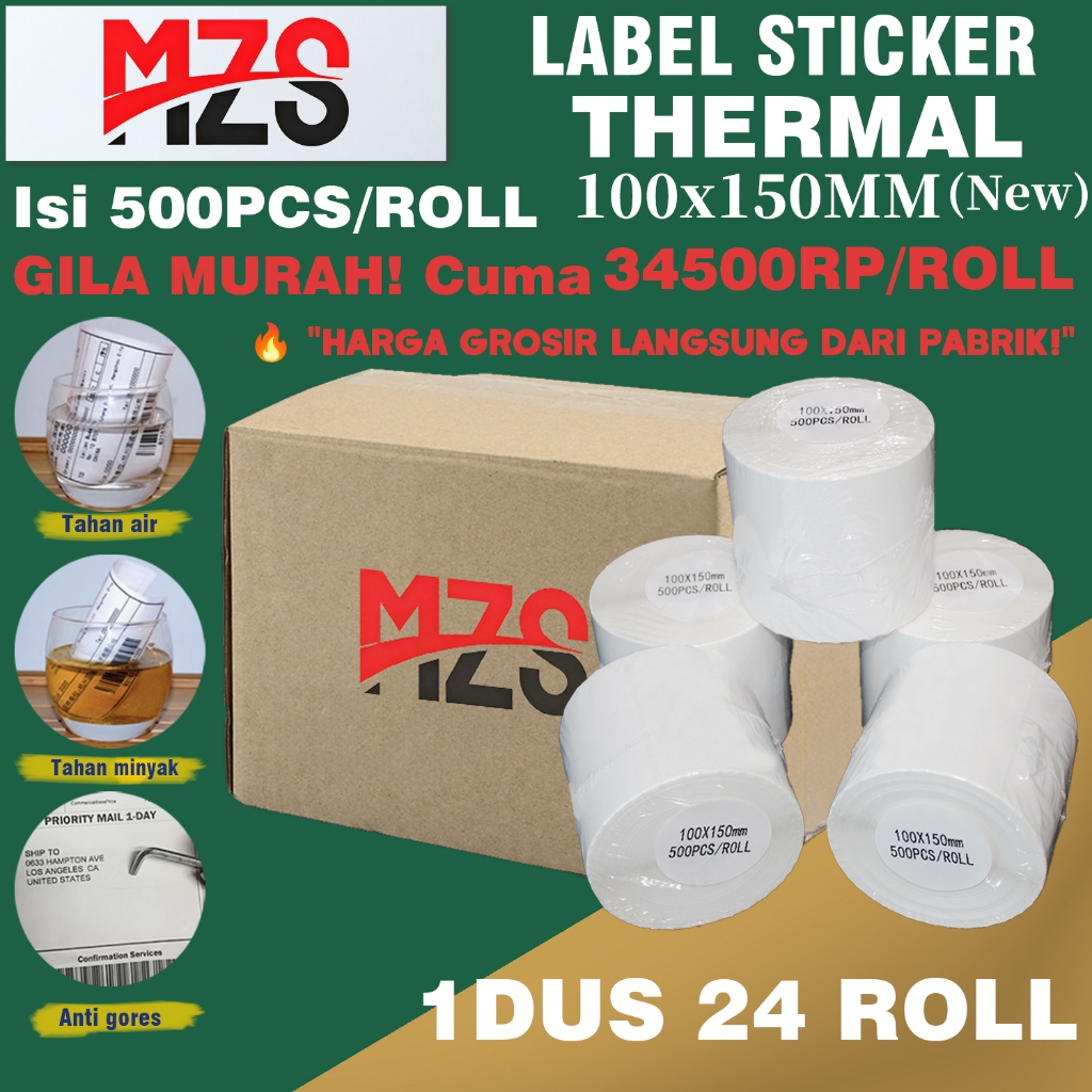 

Kertas Label Thermal 100x150 1 Dus 24 ROLL Waterproof Sticker Label Continuous A6 isi 500 Kertas Stiker dengan Tinta