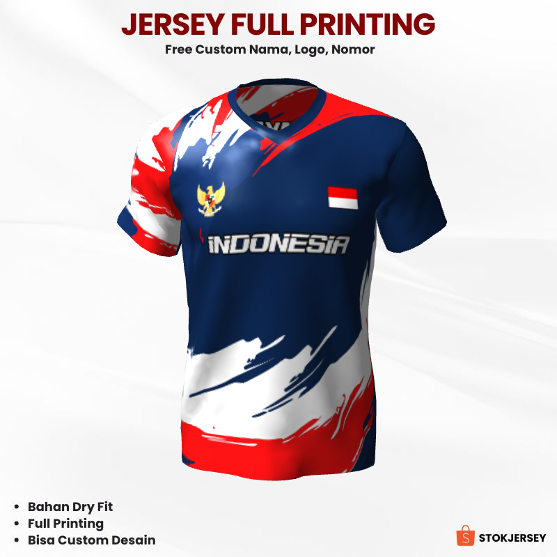 Kaos Jersey Baju Badminton Bulutangkis Olahraga Voli Futsal Lari - Jersey Futsal Biru Merah Putih Mo