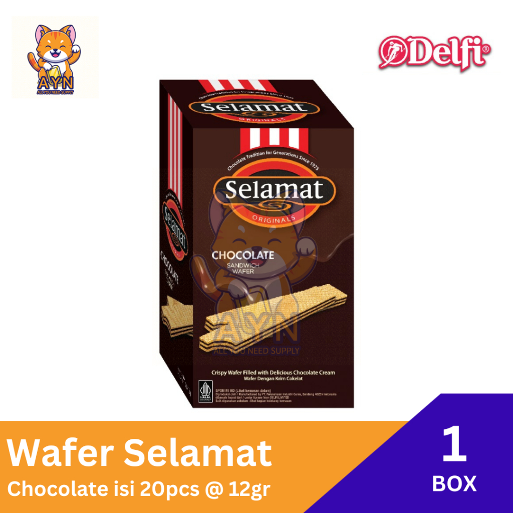 

Wafer Selamat Coklat 12 gr [ 1 box isi 20 pcs ]