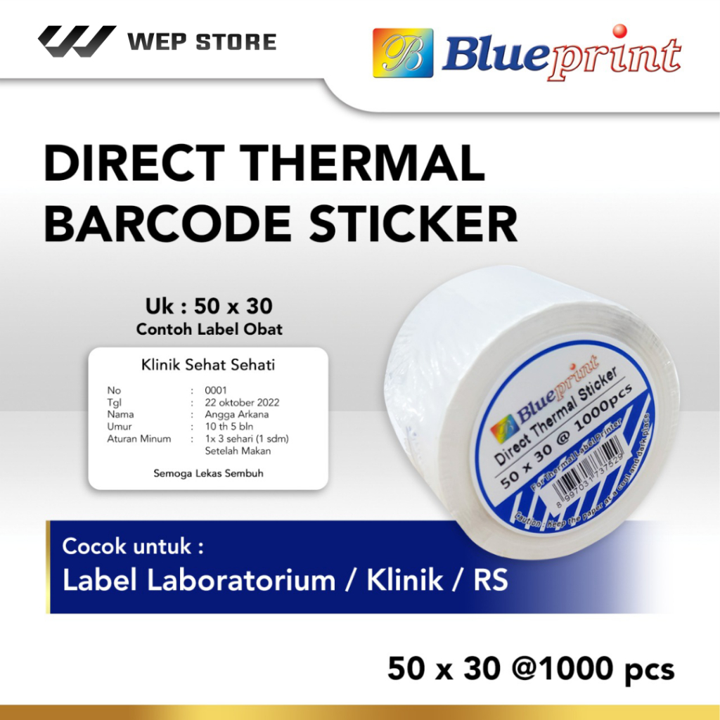 

Blueprint Direct Thermal Sticker 50 x 30 mm Stiker Label 50x30 Barcode Harga DTS