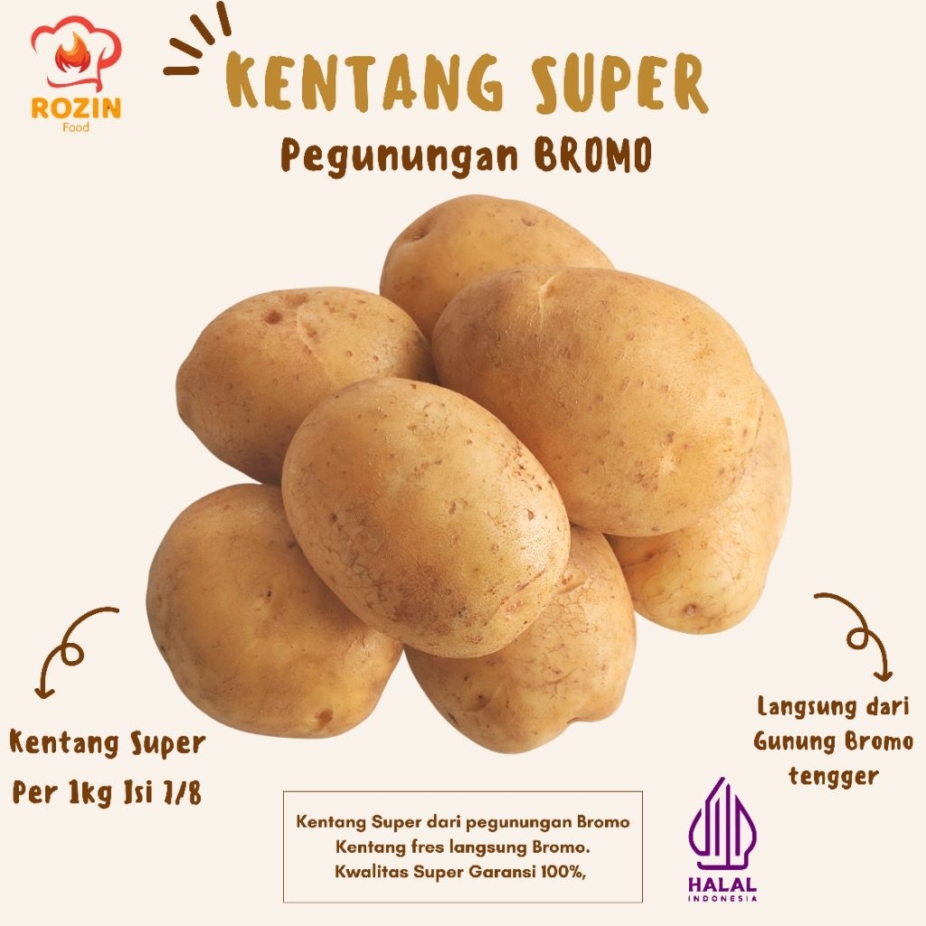 

Kentang Bromo Super 1Kg, Kentang Pegunungan Bromo, 1Kg isi 9/10 Kentang, Kentang Termurah