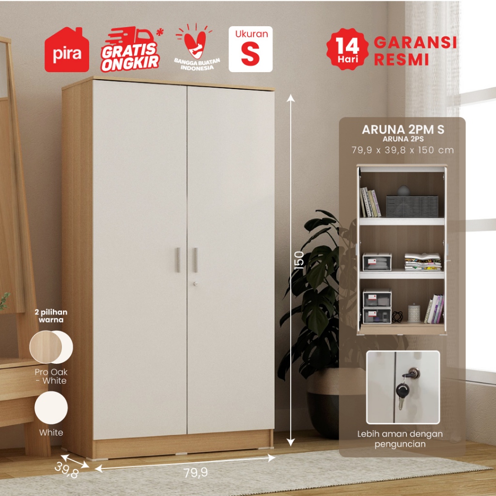 PIRA METROPOLIS - ARUNA 2PM S Lemari Pakaian Medium 2 Pintu Full Rak
