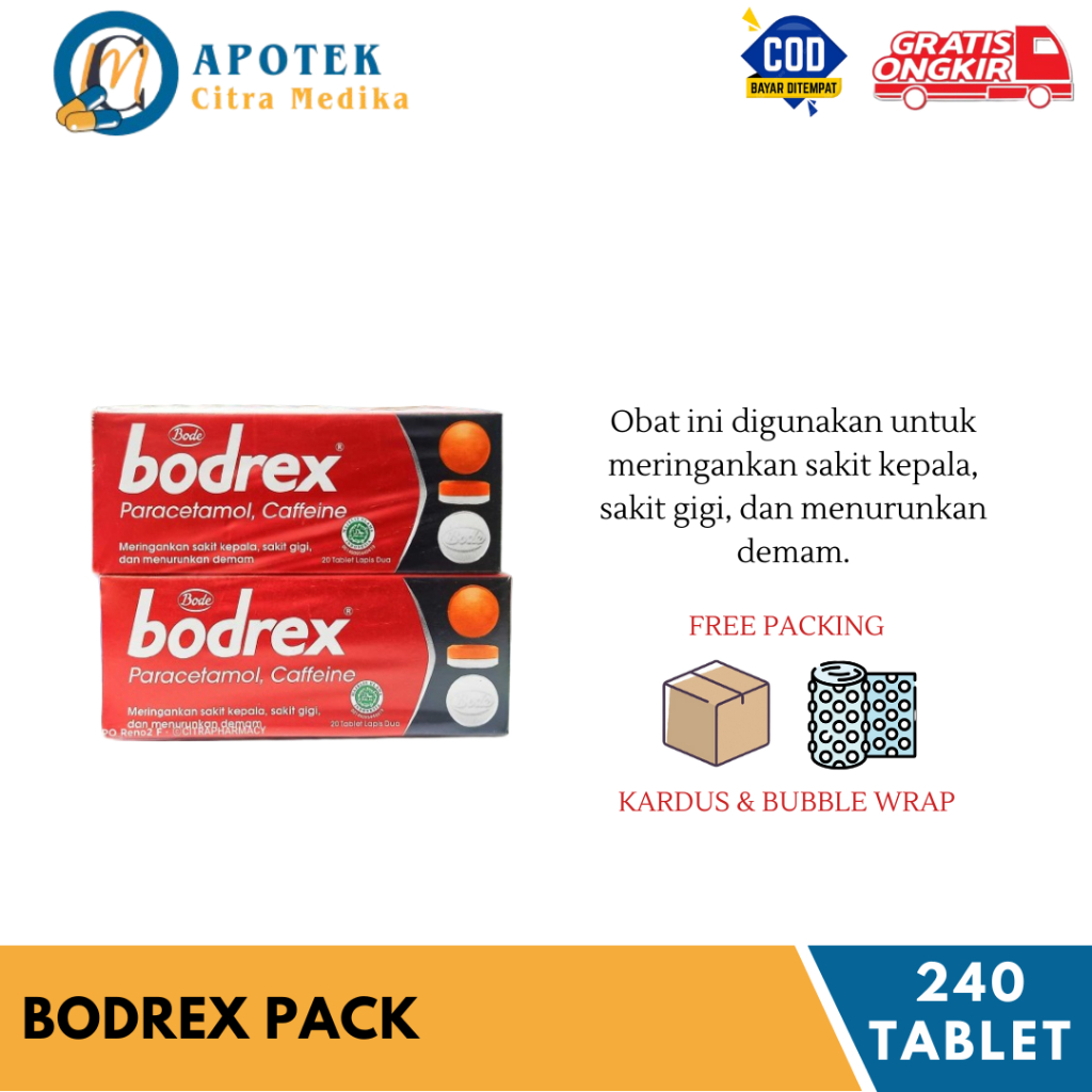BODREX (1 PAK ISI 12 KOTAK / 240 TABLET) - MEREDAKAN DEMAM, SAKIT KEPALA DAN PUSING