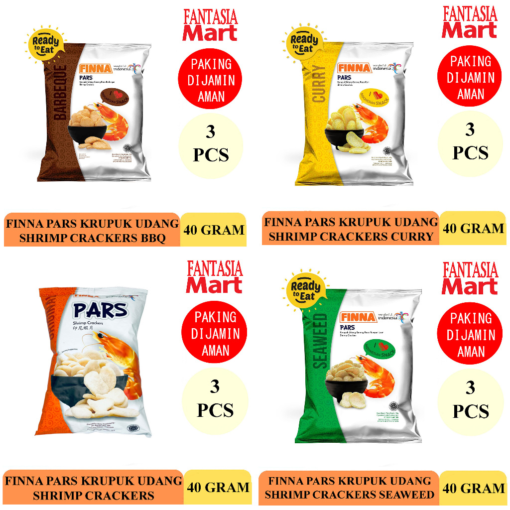 

FINNA PARS KRUPUK UDANG 40 GRAM ANEKA RASA PACK ISI 3 PCS FANTASIA DENGAN PAKING AMAN
