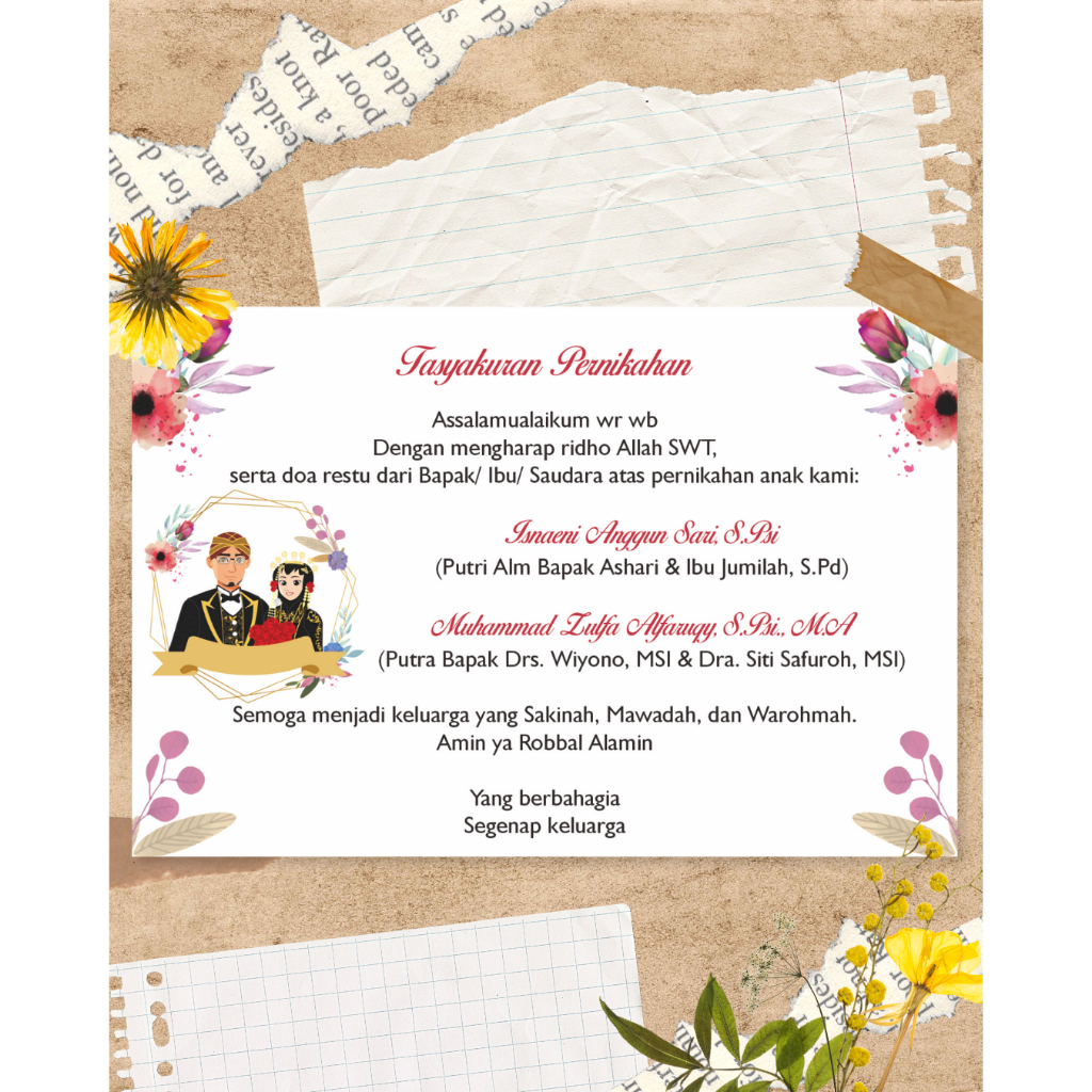 Kartu Ucapan Syukuran Pernikahan / Kartu Tasyakuran Pernikahan / Kartu Ucapan Pernikahan / Kartu Ham