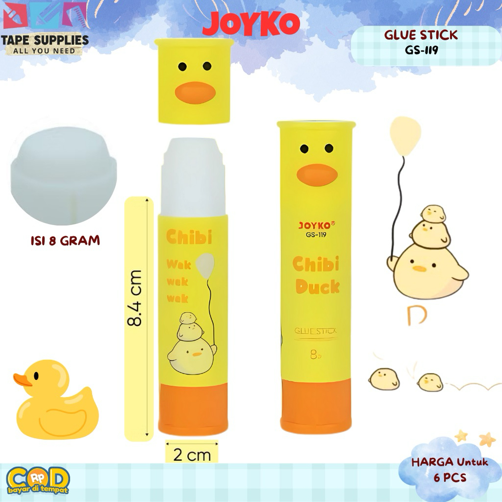 

(6 PCS) GLUE STICK KARAKTER DUCK Le Stik Joyko GS-119 Chibi Duck 8g / Lem Batangan Perekat Kuatm