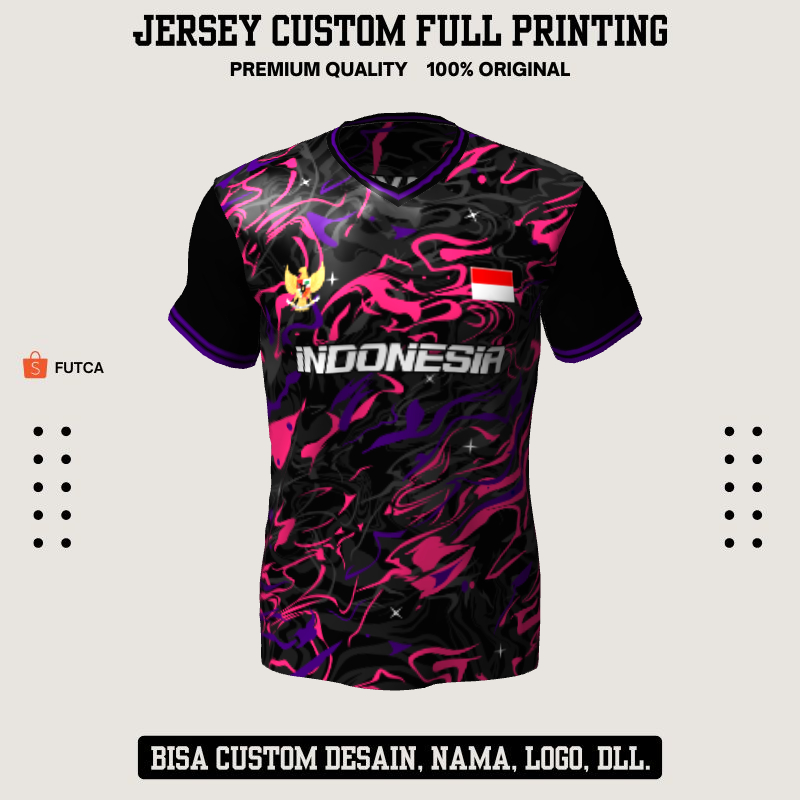 Kaos Jersey Futsal Hitam Pink Abu Motif Abstrak 408 - Jersey Baju Olahraga Full Printing