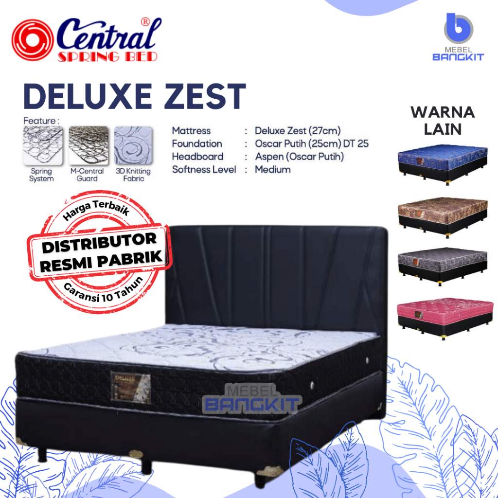 Matras Central Deluxe Zest Standard Springbed (Kasur saja/SET divan sandaran) 90x200 100x200 120x200