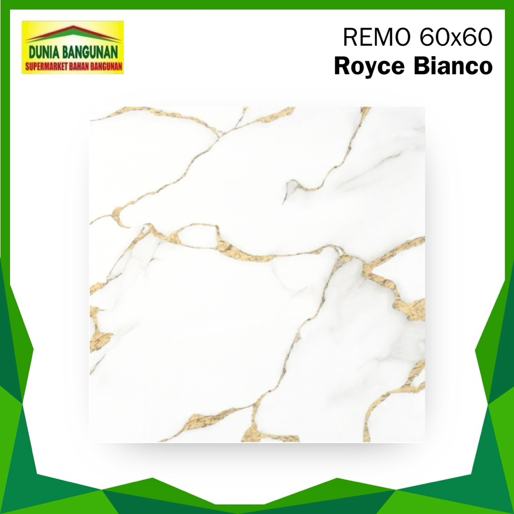 Granit 60x60 Remo KW1 Granit Glazed Polished Putih Corak Emas