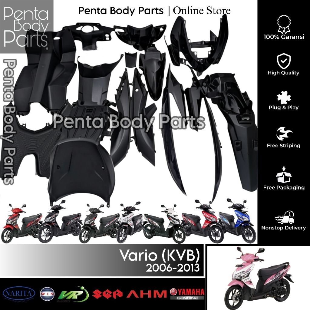 Full Set Cover Body Vario 110 Karbu / Vario Lama (KVB) Warna Hitam Putih Merah Biru Hijau 2006 - 201